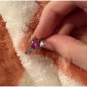 Silver Ring with Purple Gemstone Accent